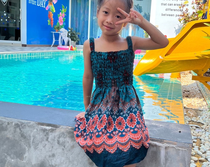 Girls Teal Boho Dress: Lightweight Rayon Summer Maxi