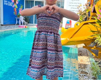 Girls Boho Sundress: Handmade Rayon Tank Dress - Light Blue