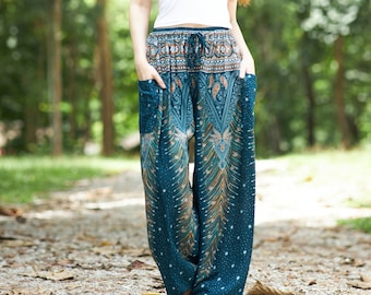 Boho Harem Pants for Women  Small to XX-Large Sizes - Hippie Pants with Drawstring - Summer Clothing for Festival Thai Pants