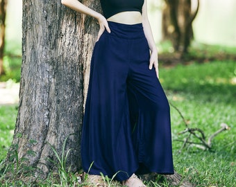 DARK BLUE PLAIN Color Palazzo Hose - S bis Plus Sizes - Boho Style Hippie Hose - Hose mit weitem Bein - Bequeme Sommer Yoga Kleidung Tanz