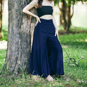 DARK BLUE PLAIN Color Palazzo Pants - Small to Plus Sizes - Boho Style Hippie Long Pants - Wide Leg Pants - Comfy Summer Yoga Clothing Dance