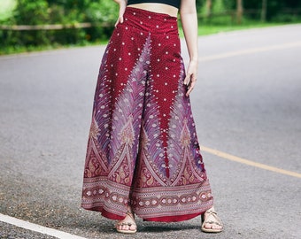 PEACOCK PALAZZO PANTS Women Red - Small to Large Plus Sizes - Hippie Style Clothes - Wide Leg Pants - Boho Pants - Summer Thai Yoga Pants