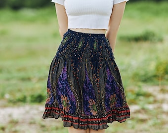 FLORAL HIGH WAISTED Boho Skirt Women Ruffle Mini Skirts for Trendy Girls - Hippie Clothes Skirt - Flower Print Skater Skirt