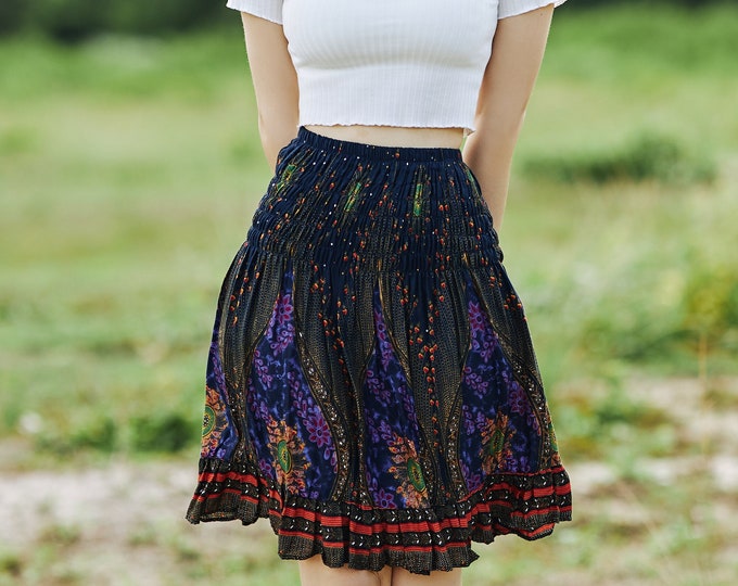 Floral Ruffle Mini Skirt: High Waisted Boho Rayon Skater Skirt