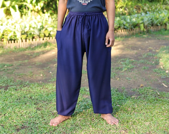 Men's Dark Blue Rayon Harem Pants: Comfy Boho Festival Trousers