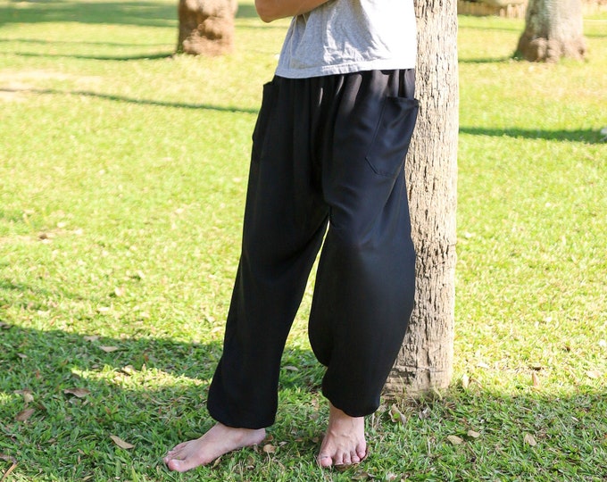 Black Harem Pants Men Solid Hippie Pants - Comfy Trousers for Yoga Dance Festival Wear - Lounge Pants Mens - Gift for Him