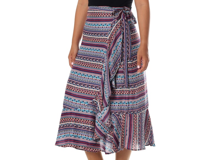 High Waisted Rayon Midi Skirt: Boho Wrap, Hippie Clothing