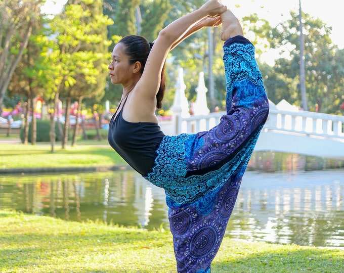 Blue Mandala Harem Pants: Handmade Rayon Boho Jumpsuit