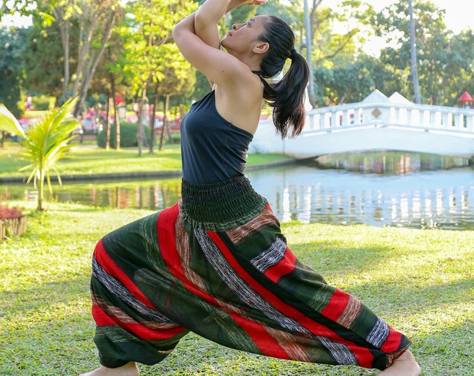 Striped Rayon Harem Pants: Boho Yoga Trousers