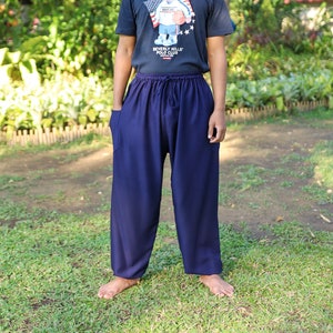 MEN HAREM PANTS Dark Blue Solid Hippie Pants - Comfy Mens Boho Trousers Festival Wear - Lounge Pants with Pockets - Gift for Him