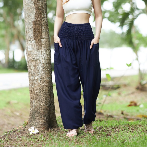 DARK BLUE HAREM Pants - Flowy Boho Yoga Pants - Hippie Trousers - Bohemian Clothes for Women & Men - Genie Aladdin Balloon Pants