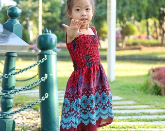 Girls' Red Boho Dress: Lightweight Rayon Summer Beach Cover-Up