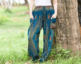 Teal Harem Pants: Rayon Boho Hippie Style - Plus Size Available