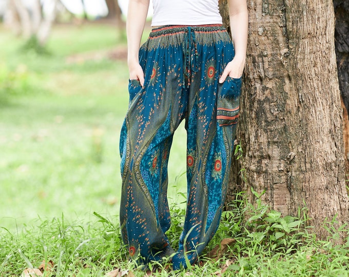 Teal Harem Pants: Rayon Boho Hippie Style - Plus Size Available