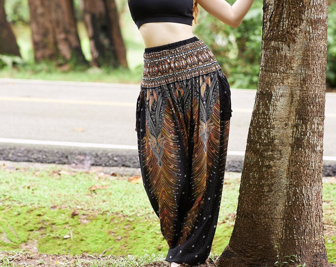 Black Rayon Harem Pants: Women's Boho Festival Trousers - Womens Clothing