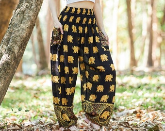 Women's Harem Pants - Yoga Boho Style with Pockets - Comfortable Hippie Pant - Loungewear Trousers Loose Fit for Festival and Beach Wear