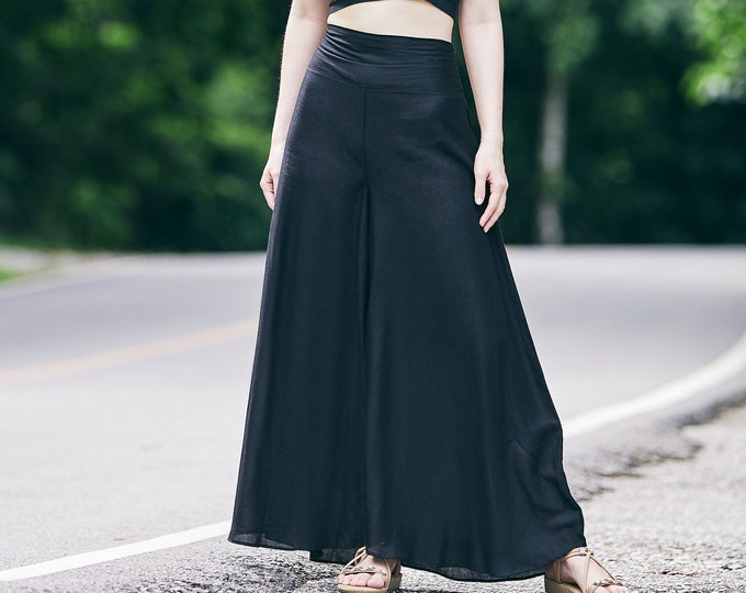 Black Palazzo Pants women - Bohemian Wide Leg Trousers - Boho Pants - Hippie Pants - Womens Clothing - Solid Rayon Summer Pants