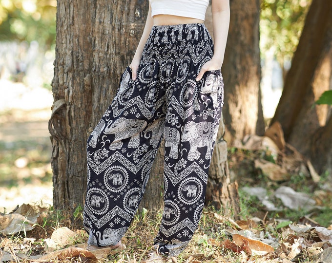 Black Elephant Harem Pants: Rayon Boho Yoga Lounge Wear