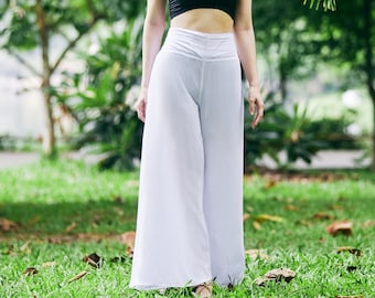 White Rayon Palazzo Pants: Handmade Boho Wide Leg Trousers