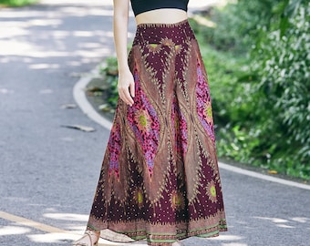 Handmade Burgundy Rayon Palazzo Pants: Boho Wide Leg Trousers