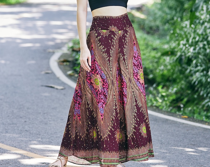 Handmade Burgundy Rayon Palazzo Pants: Boho Wide Leg Trousers