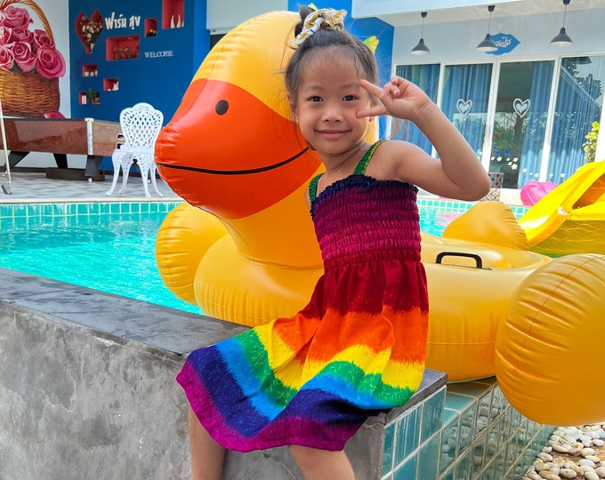 Girls' Rainbow Rayon Sundress: Boho Summer Dress, Beach Cover-Up