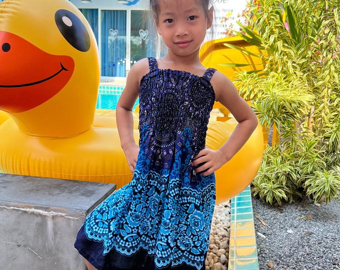 Blue Boho Baby Girl Dress: Rayon Summer Sundress