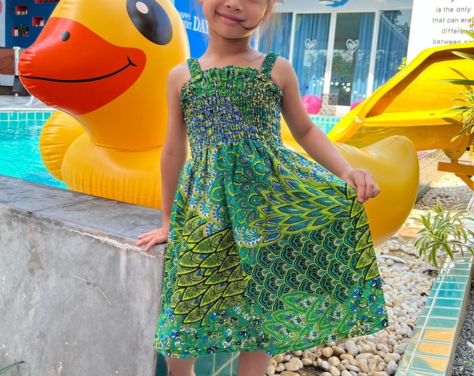 Girls Green Boho Dress: Handmade Rayon Sundress