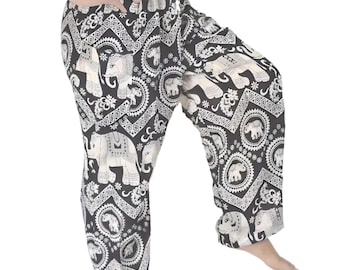 Handmade Elephant Print Harem Pants: Boho Yoga Rayon Trousers