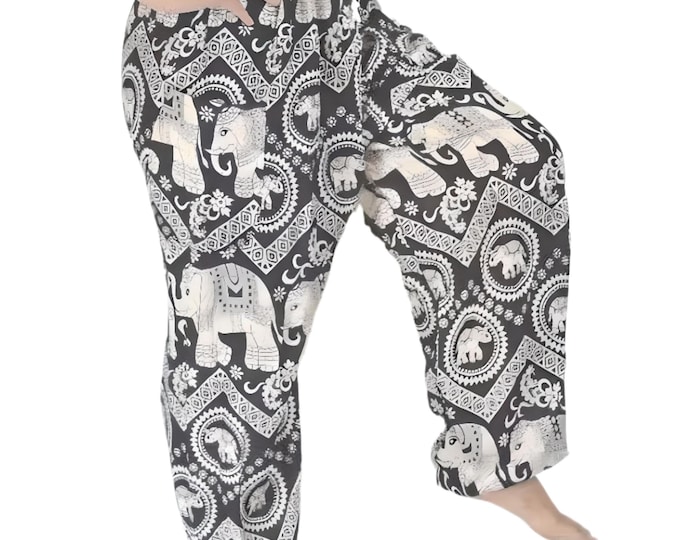 Handmade Elephant Print Harem Pants: Boho Yoga Rayon Trousers