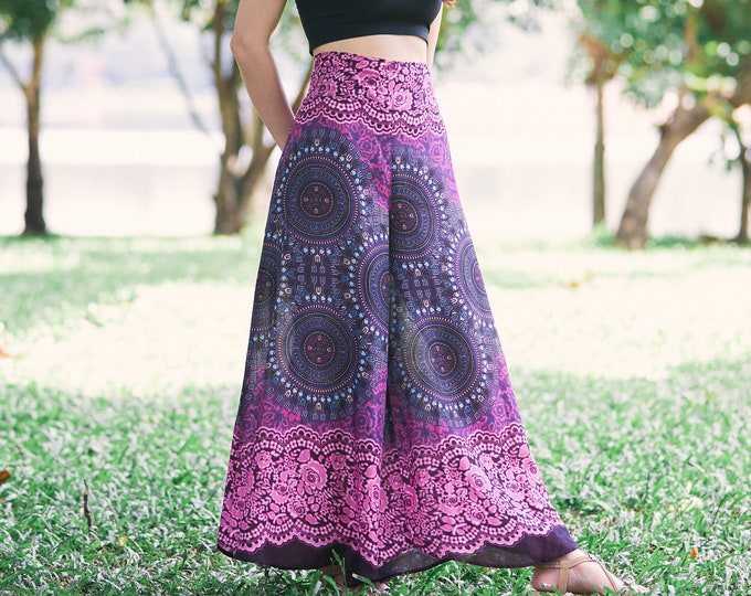 Purple Rayon Palazzo Pants: High Waisted Boho Yoga Style