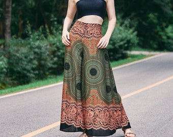 GREEN WIDE LEG Pants Women Gaucho Palazzo Pants - Petite Small to Plus - Hippie Fall Pants - Bohemian Comfy Summer Clothing Thai pants