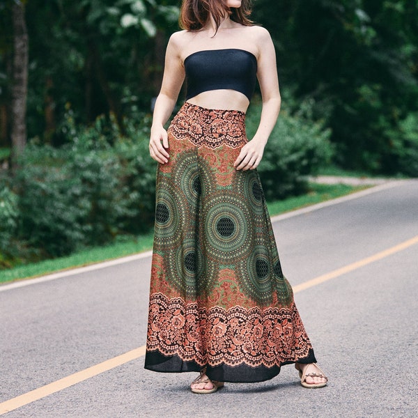 GREEN WIDE LEG Pants Women Gaucho Palazzo Pants - Petite Small to Plus - Hippie Fall Pants - Bohemian Comfy Summer Clothing Thai pants