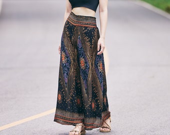 Black Rayon Palazzo Pants: Handmade Boho Wide Leg Trousers