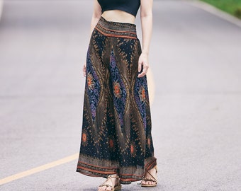 BLACK PALAZZO PANTS für Frauen - Weite Beinhose - Hippie Festival Hose - Boho Style Yoga Hose - Bequeme Sommer Handgemachte Hose