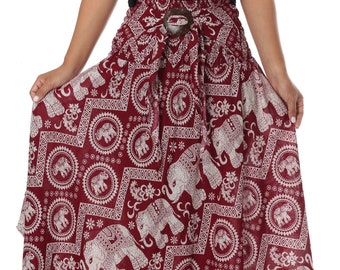 Long Bohemian Skirt for Women Maxi Skirt - Elephant Print Hippie Dress - Breezy Boho Hippy Clothing - Gypsy Asymmetric Hem Design