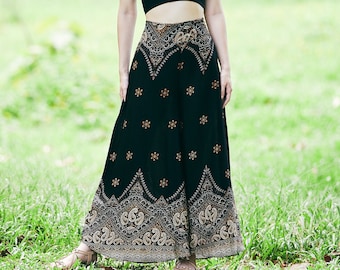 BLACK WOMEN PALAZZO Hose Yoga Hose mit weitem Bein - Hippie Thai Hose - Elegante Hose im Boho Stil - Handgemachte Bequeme Sommerkleidung