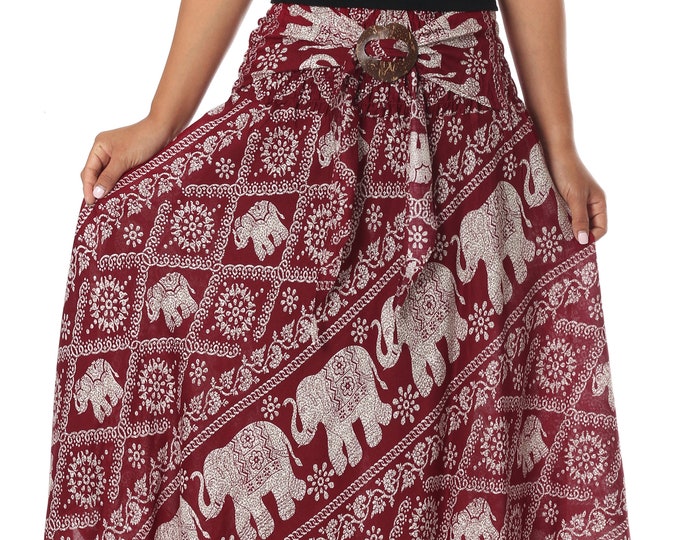 Long Maxi Skirt for Women - Women Boho Maxi Dress - Elephant Printed Hippie Skirts - Bohemian Clothing Womens - Gypsy Asymmetric Hem Design