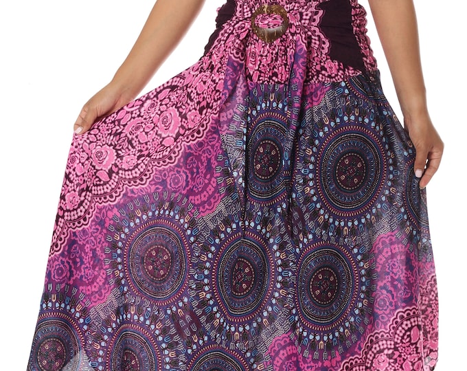 Purple Mandala Rayon Maxi Skirt: Bohemian Hippie Style