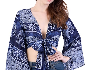 Handmade Rayon Wrap Top: Long Sleeve Boho Blouse