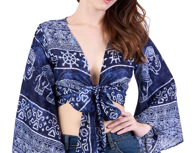 Handmade Rayon Wrap Top: Long Sleeve Boho Blouse