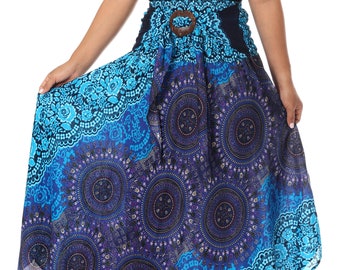 WOMEN BOHO SKIRT Blue Mandala Print Bohemian Dress - Breezy Boho Rayon Skirt - Asymmetric Hem Design Gypsy Clothing