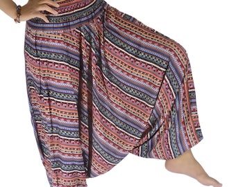 Red Rayon Harem Pants: Boho Yoga Lounge Trousers