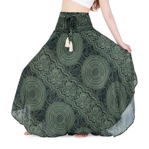 Green Rayon Maxi Skirt: Handmade Boho Hippie Clothes