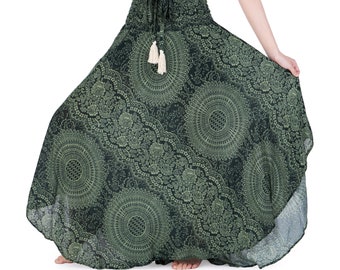 Green Rayon Maxi Skirt: Handmade Boho Hippie Clothes