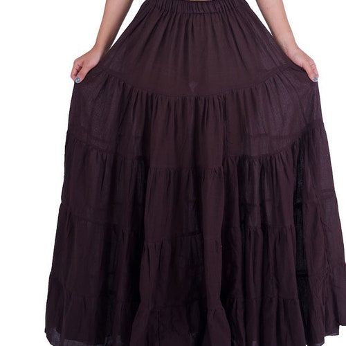 WOMENS LONG COTTON Ruffle Skirt Dark Grey Full Circle Long Etsy