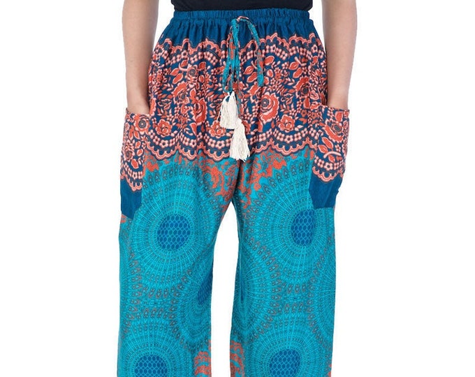 Teal Rayon Harem Pants: Boho Hippie Festival Trousers, Plus Size