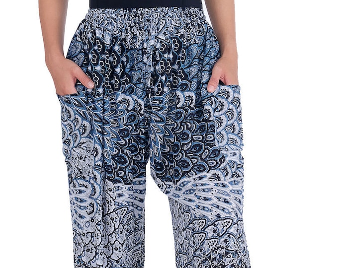 Black Peacock Harem Pants: Bohemian Rayon Yoga Trousers