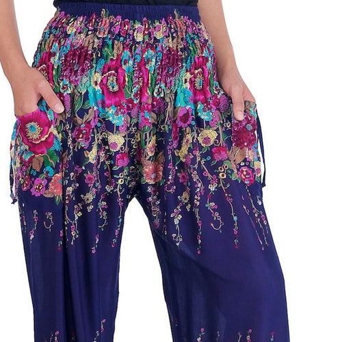 WOMEN FLOWY PANTS Burgundy Harem Hippie Trousers Petite to Etsy