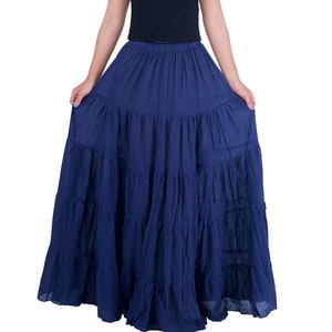 WOMENS DARK BLUE Long Cotton Ruffle Skirt Full Circle Long - Etsy